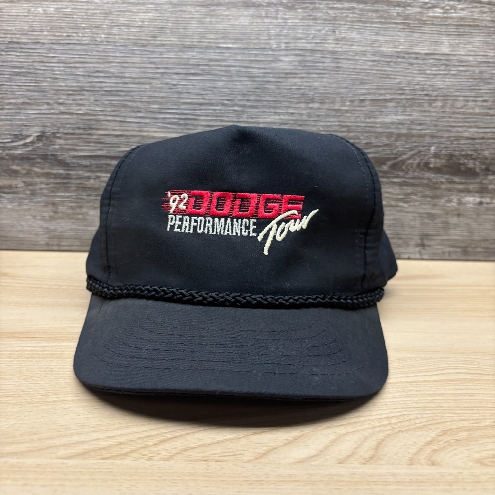 Vintage 1992 Dodge Performance Tour Hat Cap Snapback Black 90s Promo Rope Hat